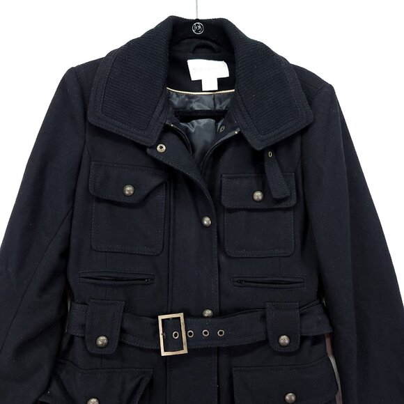 Worthington Military Style Trench Coat Womens Size Small Black Wool Blend - Picture 2 of 15
